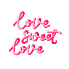 Abstract 3d liquid fluid color shape. Bright pink gradient blend 3D effect. Romantic vector illustration for valentines day with inscription love.