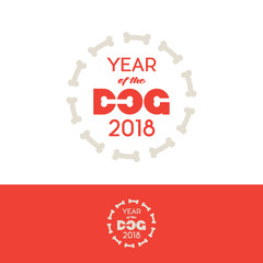 Year of the dog logo. 2018. Letters and bones. Decorative circle of bones. Pet products emblem.