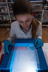 Girl technician works with the genetic code