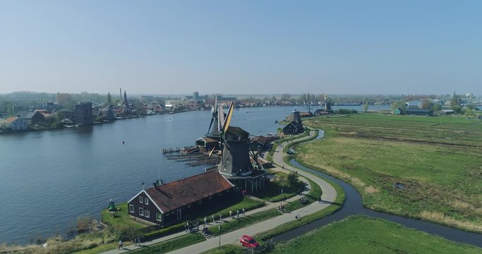 Zaandam Zaanse Schans, Aerial view of the windmills one of the most popular tourist attractions in Netherlands, Holland, Europe