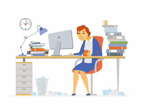 Tired office worker - modern cartoon people characters illustration