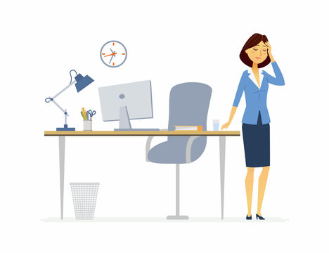Office worker with a headache - cartoon people characters isolated illustration