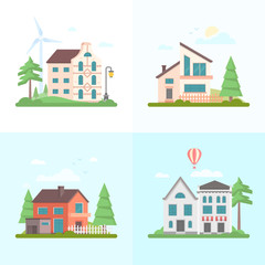 Naklejka premium Nice buildings - set of modern flat design style vector illustrations
