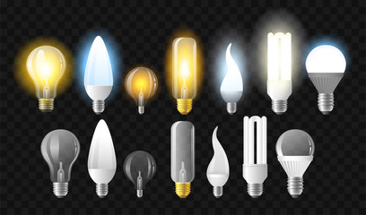 Set of light bulbs - realistic vector isolated clip art