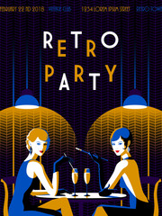 Retro Party invitation card. Handmade drawing vector illustration. Art deco and minimalist style.
