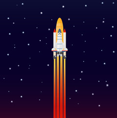 Vector Space galaxy rocket Spaceship launch. Flying a spaceship in outer space.