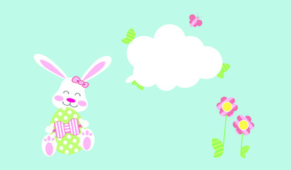 Easter Bunny with egg under message cloud