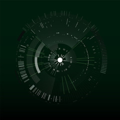 Futuristic interface element. Technology circle. Digital futuristic user interface. HUD. Sci fi futuristic template isolated on black background. Abstract vector illustration.