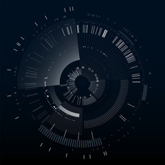 Futuristic interface element. Technology circle. Digital futuristic user interface. HUD. Sci fi futuristic template isolated on black background. Abstract vector illustration