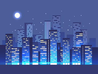 Night city background. Vector illustration.