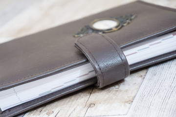 Handmade brown leather notebook, planner for business or education