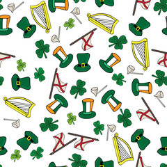 Clover hat flag arch pipe hand drawn St. Patrick day - 187658596