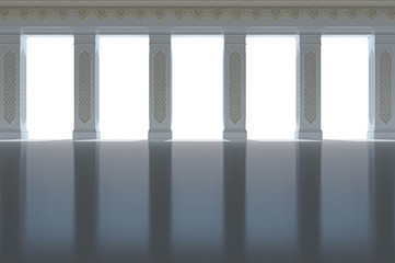 A beautiful colonnade with columns and carved in Arabic style. Isolated on white. Isolated on white. 3D render