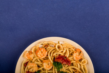 Italian Style Meal of King Prawn Bucatini