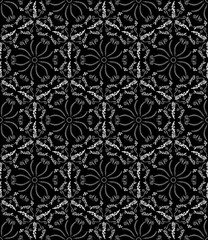 Fototapeta premium Kaleidoscope pattern vector. Psychedelic design element for wallpaper, scrapbooking, fabric. Monochrome background.