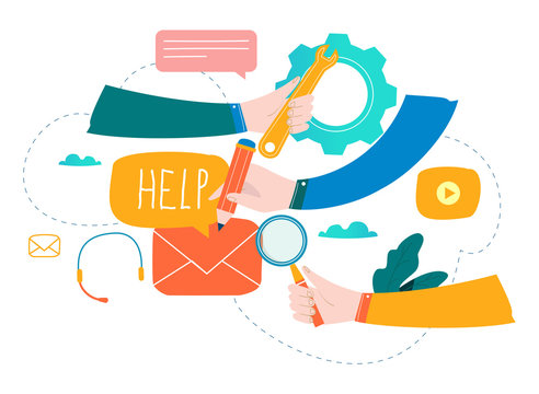 Customer service, customer assistance, call center flat vector illustration. Technical support, online help concept for web banner, business presentation, advertising material