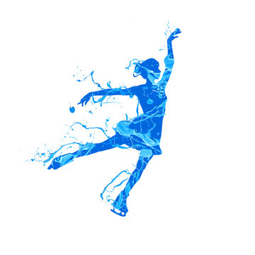 Silhouette of figure skating girl. Blue pain
