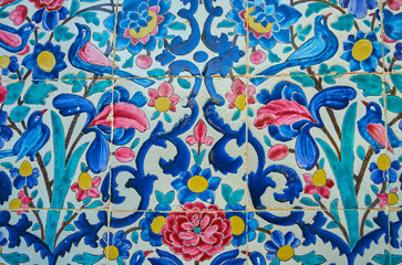 Birds and flowers on glazed tiles, Shiraz, Iran