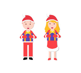 Boy and girl in Santa