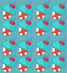 Seamless pattern with blue cherry