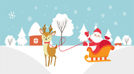 Fototapeta premium Vector winter forest landscape. Merry