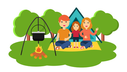 Flat colorful vector illustration of family