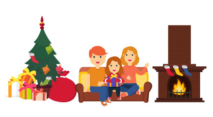 Happy family sitting on the sofa