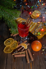 Christmas mulled wine with oranges and spices