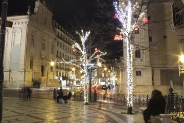 Fototapeta na wymiar Streets and squares illuminated at Christmas in Lisbon