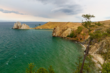 Fototapeta na wymiar View of Shaman Rock. Lake Baikal. Olkhon Island. Russia