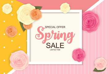 Fototapeta na wymiar Spring Sale Cute Background with Flowers. Vector Illustration