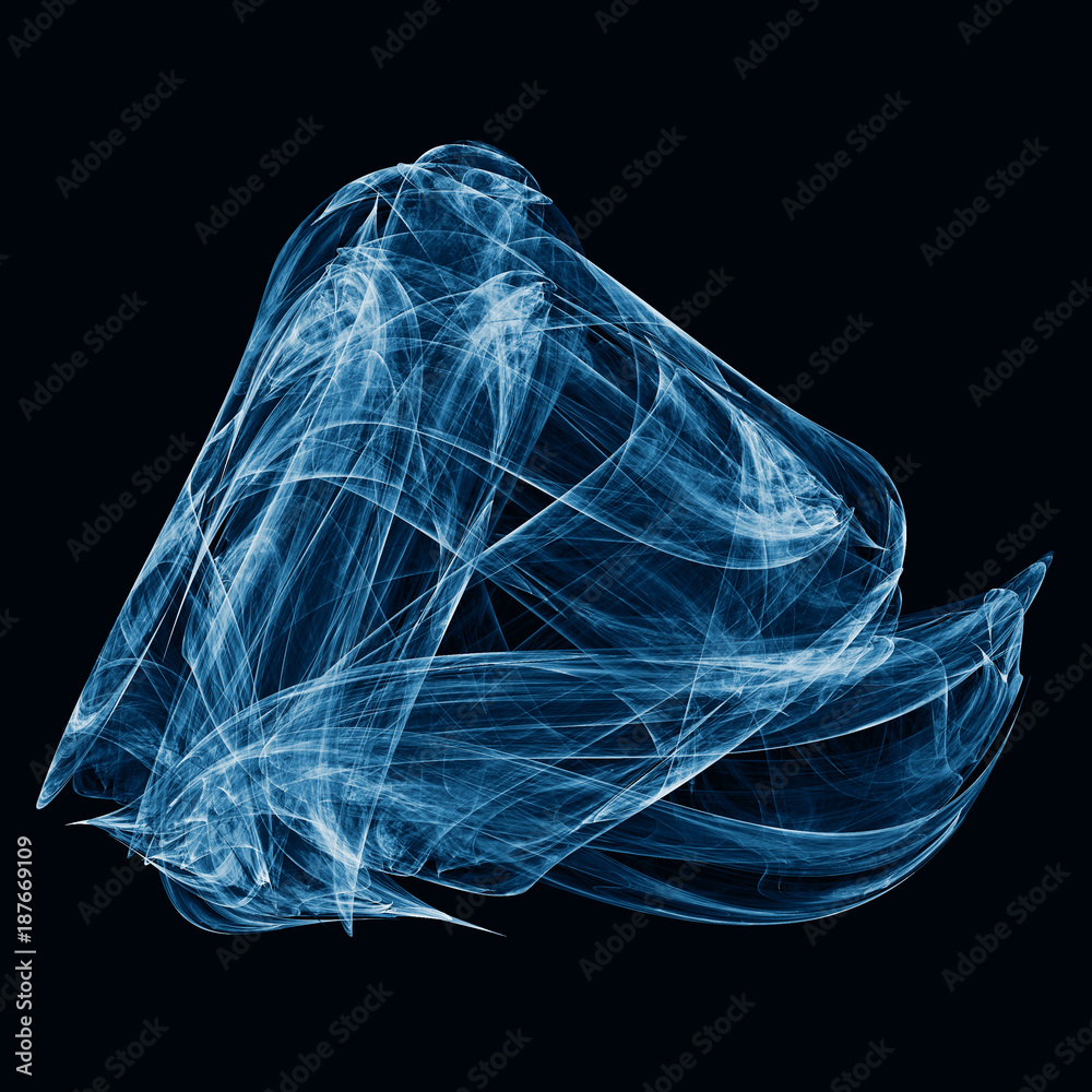 Poster abstract blue transparent fractal triangle isolated on a black background