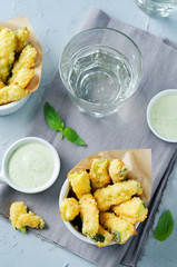 Baked Zucchini Fries with Pesto Greek yogurt sauce