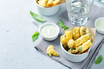 Baked Zucchini Fries with Pesto Greek yogurt sauce