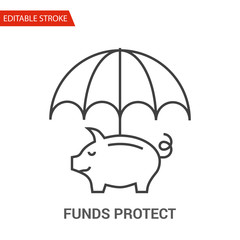 Funds Protect Icon. Thin Line Vector Illustration. Adjust stroke weight - Expand to any Size - Easy Change Colour - Editable Stroke - Pixel Perfect