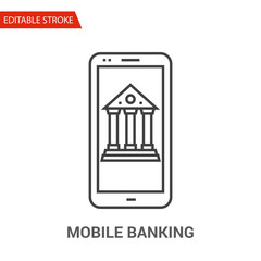 Mobile Banking Icon. Thin Line Vector Illustration - Adjust stroke weight - Expand to any Size - Easy Change Colour - Editable Stroke - Pixel Perfect