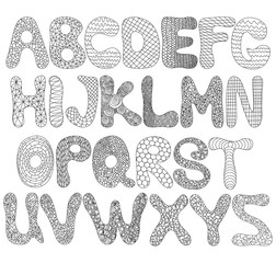 A funny alphabet of capital letters in black color for make up words and phrases and then paint them.