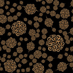 Beautiful abstract golden pattern on a black background. Seamless illustration.