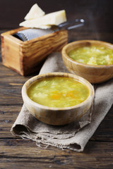 Vegetable vegetarian soup with parmesan cheese