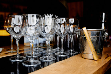 Clean wine glasses on the table