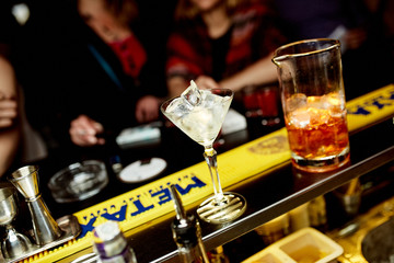 Cocktails with  on the bar counter