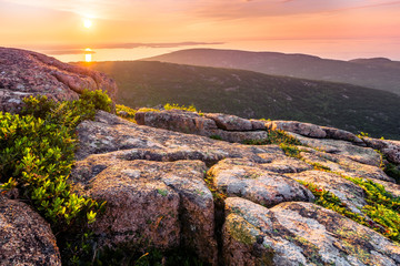 Sunrise view from the top of Cadillac Mountain. Acadia National Park - obrazy, fototapety, plakaty