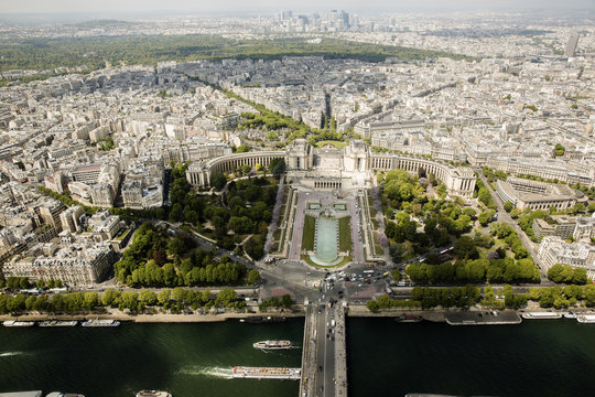 Aerial view of river by cityscape