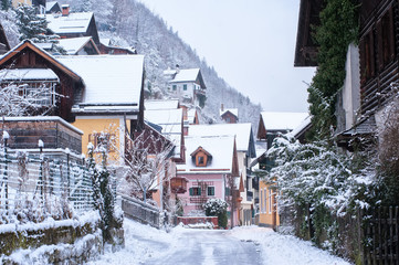 Hallstatt old town, Alps mountains, Austria, in winter