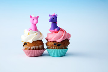 Unicorn cupcakes for a party, birthday or baby shower. bakery dessert concept
