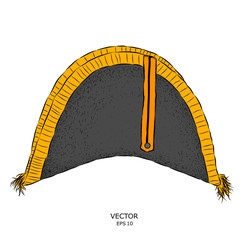 A traditional French headpiece. Cap of Napoleon. Vector illustration