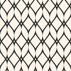 Mesh seamless pattern, thin wavy lines. Texture of lace, weaving, smooth lattice. Subtle monochrome geometric background. Design for prints, fabric, cloth, textile, decor, furniture. - Stock vector