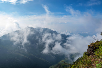 Scenic misty view of World's End in Sri Lanka