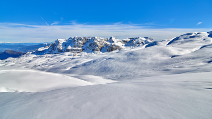 Fototapeta na wymiar Ski resort Madonna di Campiglio.Panoramic landscape of Dolomite Alps in Madonna di Campiglio. Italy