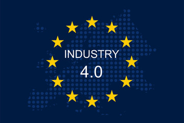 Industry 4.0 concept on european union flag background